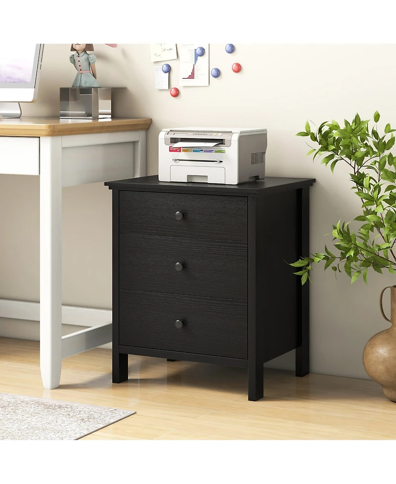 Gymax Nightstand 3 Drawer for Bedroom Compact Storage Chest Modern Sofa Side