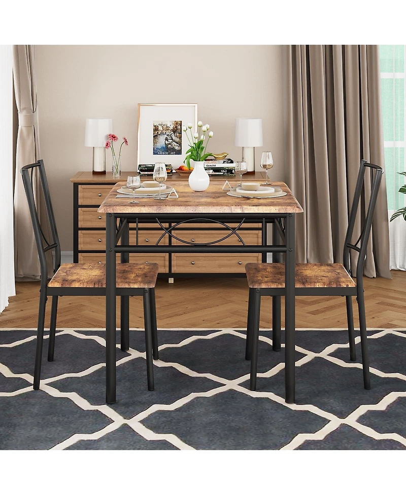 gaomon 3-Piece Dining Table Set for 2 with Metal & Wood Chairs - Space-Saving Square Kitchen
