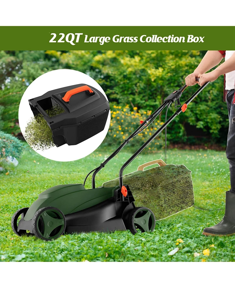 Costway Electric Corded Lawn Mower 10-amp 13-Inch Walk-Behind Lawnmower with Collection Box