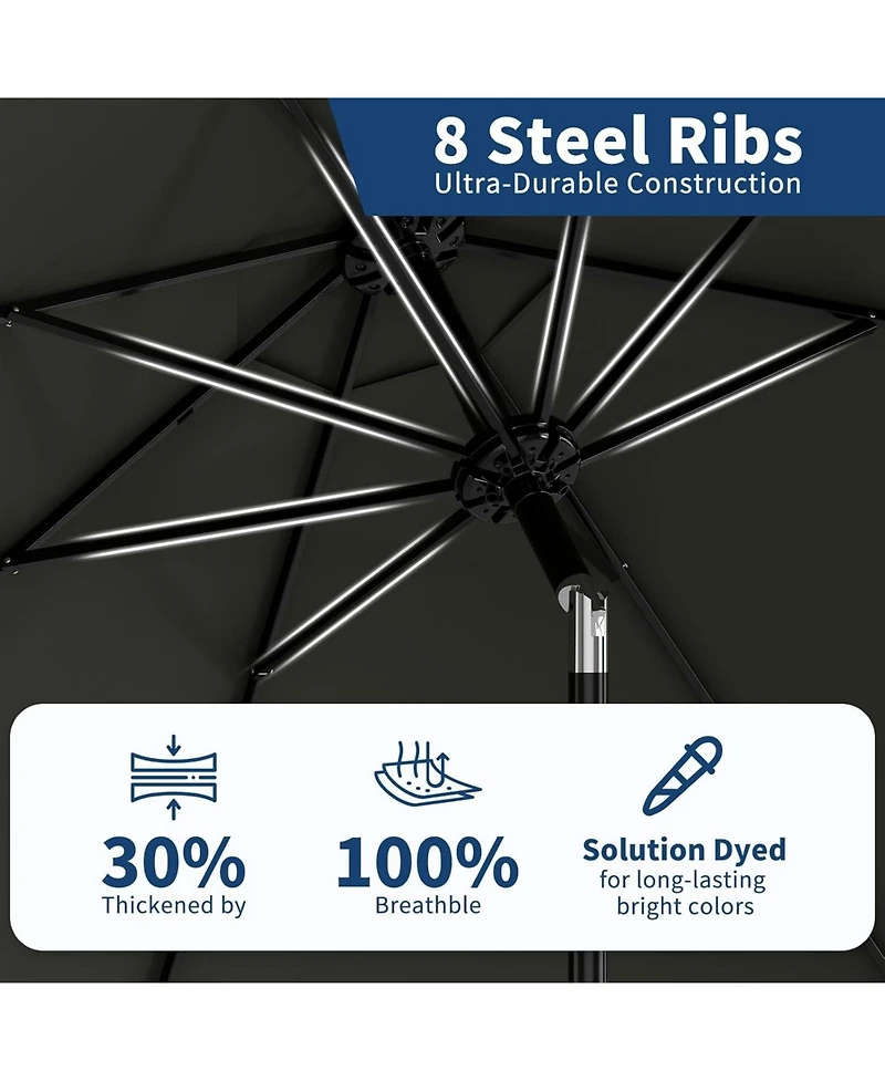 Xo 9 Ft Patio Umbrella with Tilt and Crank, Outdoor Market Table Umbrella with 8 Sturdy Ribs, Uv Resistant Deck Umbrella