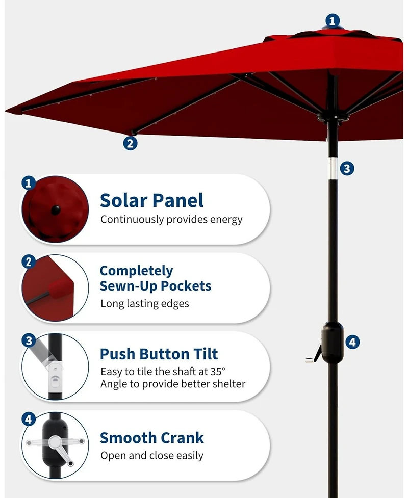 Xo 10 Ft Patio Umbrella with Solar Lights, 40 Led Outdoor Market Table Umbrella with Tilt and Crank, 8 Ribs Uv Resistant Deck Umbrella for Pool Garden