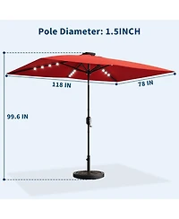 Xo 10 x 6.5 Ft Solar Rectangular Patio Umbrella with Led Lights, Outdoor Market Table Umbrella with Crank Lift, Vented 6-Rib Steel Frame Shade