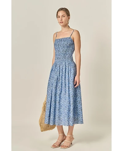 English Factory Women's Checked Smocked Midi Dress