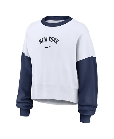 Nike Women's White/Navy New York Yankees Oversized High Hip Fleece Sweatshirt