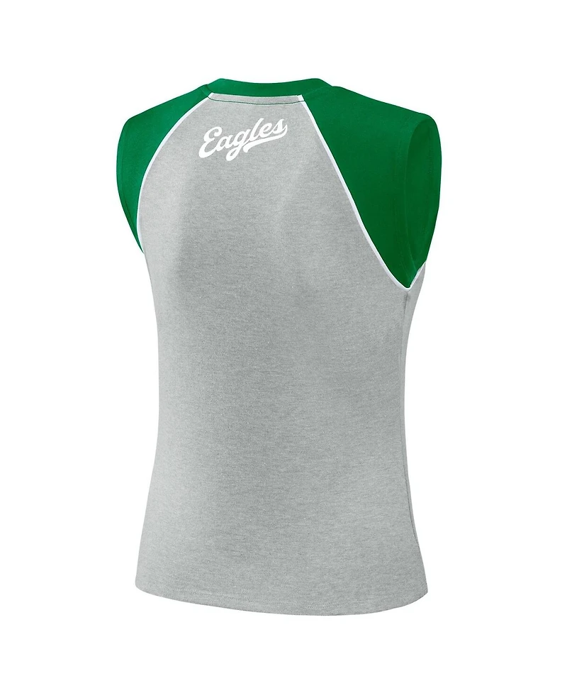 Wear by Erin Andrews Women's Gray Philadelphia Eagles Cropped Raglan Tank Top