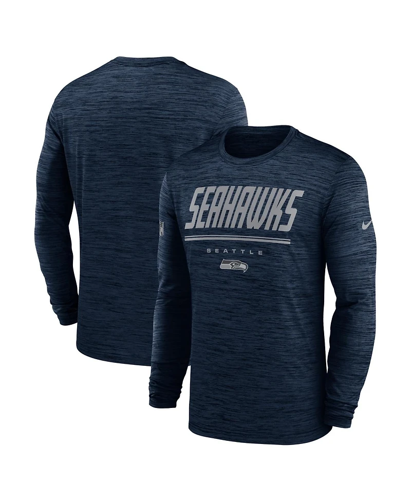 Nike Men's College Navy Seattle Seahawks Sideline Offensive Transition Velocity Dri-fit Long Sleeve T-Shirt