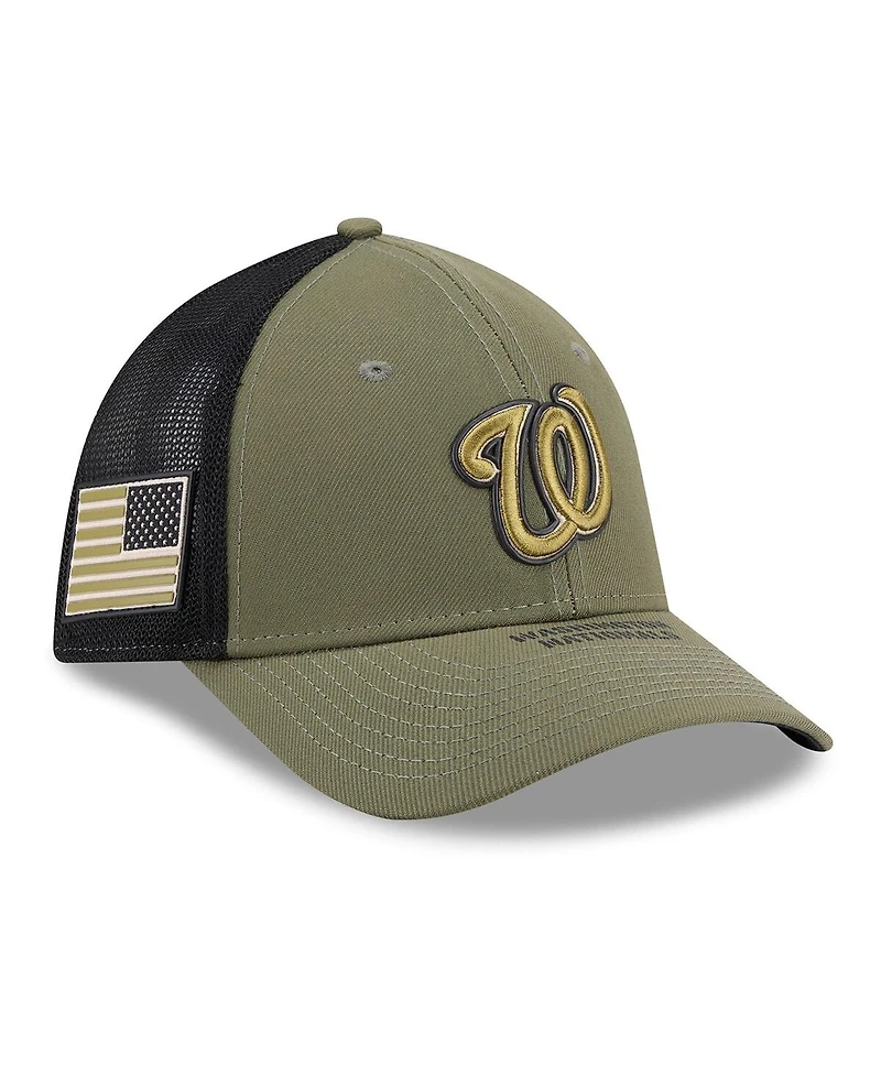New Era Men's Olive Washington Nationals 2026 Armed Forces Day 39THIRTY M-Crown Trucker Flex Hat