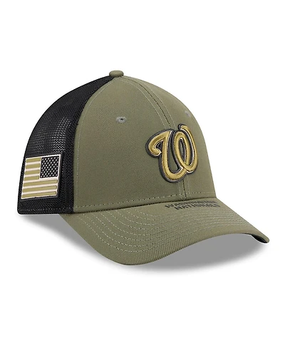New Era Men's Olive Washington Nationals 2026 Armed Forces Day 39THIRTY M-Crown Trucker Flex Hat