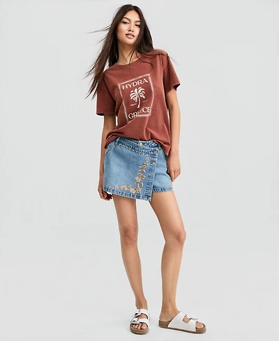 And Now This Women's Embroidered Denim Mini Skort, Macy's Exclusive