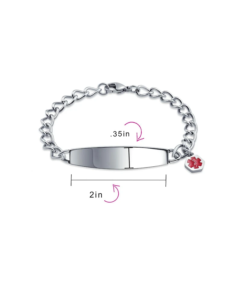 Bling Jewelry Lightweight Medical Identification Blank Medical Id Curb Link Bracelet Stainless Steel 7.5 Inch