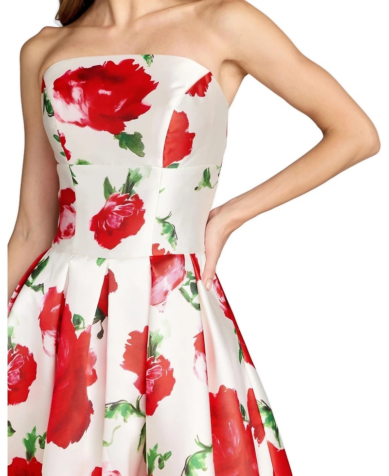 Mac Duggal Women's Strapless Floral Print A-Line Midi Dress