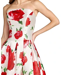 Mac Duggal Women's Strapless Floral Print A-Line Midi Dress