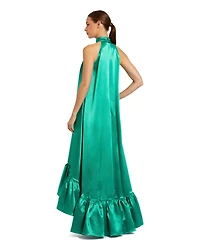 Mac Duggal Women's Sleeveless Halter Neck Satin High-Low Gown