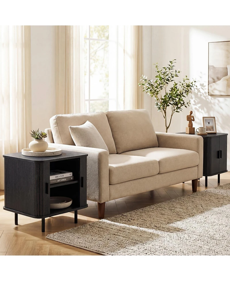 Gymax 2-Pieces End Table Mid Century Nightstand with Sliding Tambour Doors and Storage Shelf