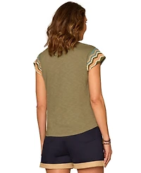 Democracy Women's Notched V-Neck Short-Sleeve Top