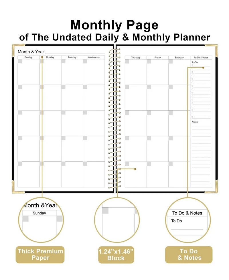 Gnuadz Undated Daily Monthly Planner Spiral Bound Hardcover