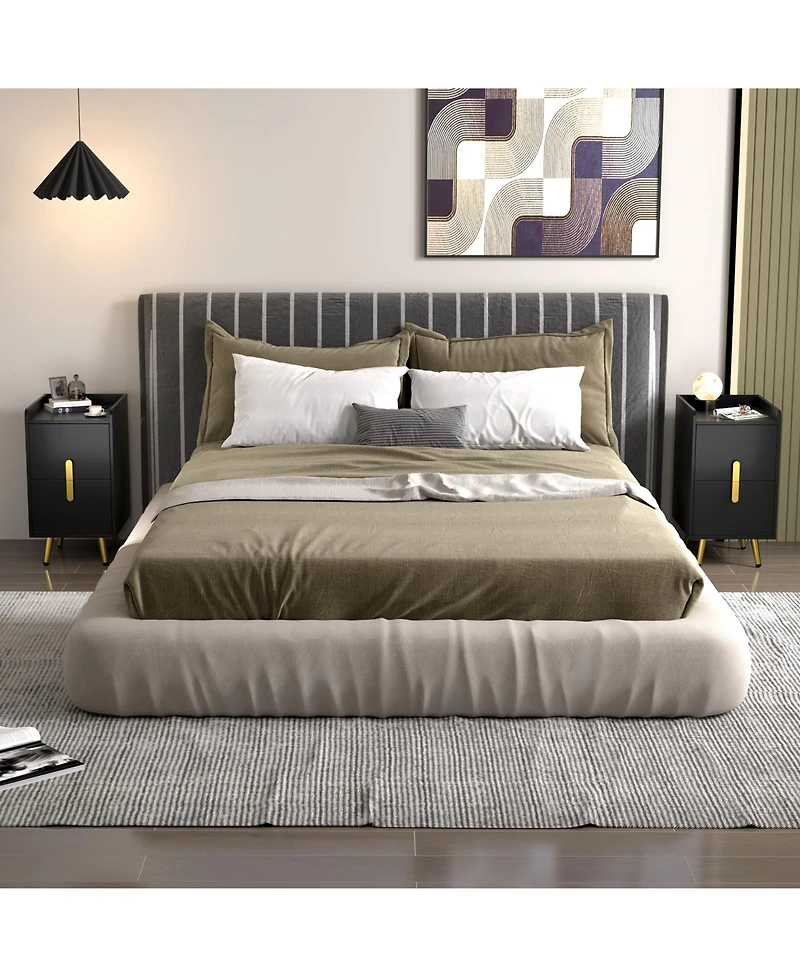 Gymax 2-Pieces Nightstand with Charging Station Home Bedside Sofa Side Tables with 2 Drawers