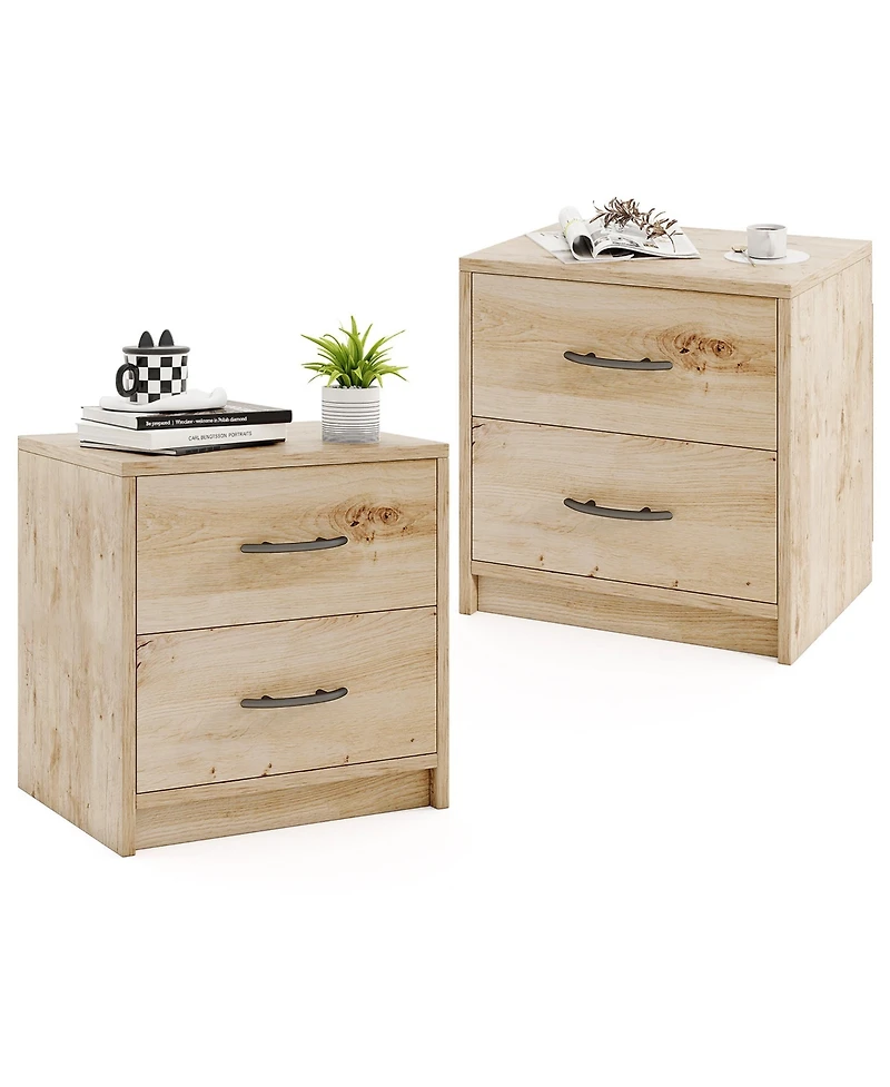 Gymax 2 - Pieces 2-Drawer Nightstand Modern Bedside Table with Storage for Living Room Bedroom