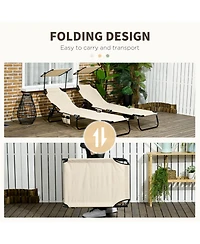 ECHTPeak Folding Chaise Lounge Pool Chairs, Outdoor Sun Tanning Chairs with Canopy Shade, Reclining Back, Steel Frame and Side Pocket