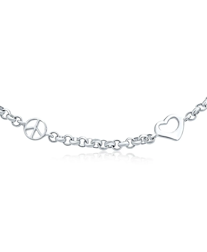 Bling Jewelry Peace Sign and Hearts Charm Anklet Ankle Bracelet .925 Sterling Silver Adjustable 9-10 Inch