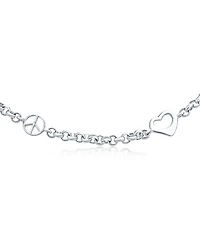 Bling Jewelry Peace Sign and Hearts Charm Anklet Ankle Bracelet .925 Sterling Silver Adjustable 9-10 Inch