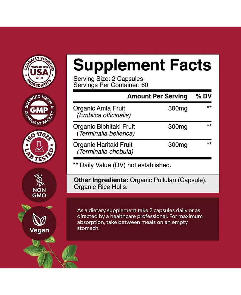 Nature's Craft Organic Triphala Ayurvedic Blend, 120 Count