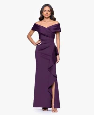 Xscape Womens Sweetheart Neck Side Ruffle Off The Shoulder Long Dress