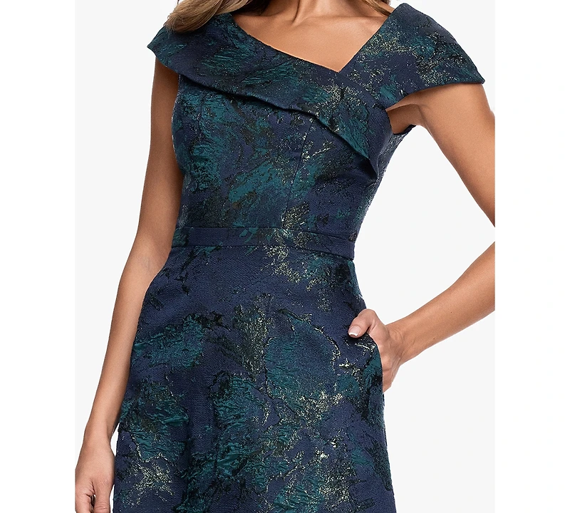 Xscape Women's Square Neck Brocade Asymmetrical Ball Gown