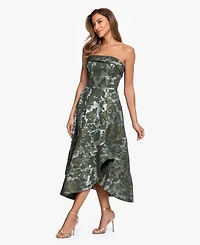 Xscape Women's Strapless Brocade Asymmetrical Hem Midi Dress