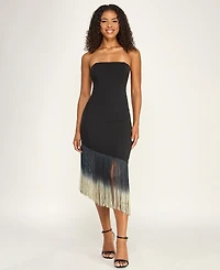 Seni & Cade Juniors' Asymmetrical Fringe Hem Strapless Midi Dress