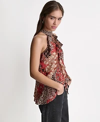Bcbg Women's Printed Ruffle Halter Neck Top
