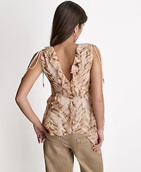 Bcbg Women's Printed Deep V-Neck Top