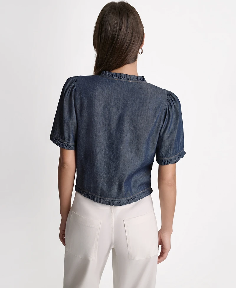 Bcbg Women's Short-Sleeve Ruffle Detail Button-Front Top
