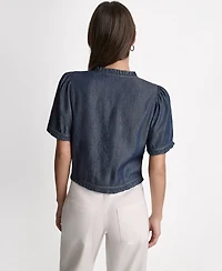 Bcbg Women's Short-Sleeve Ruffle Detail Button-Front Top
