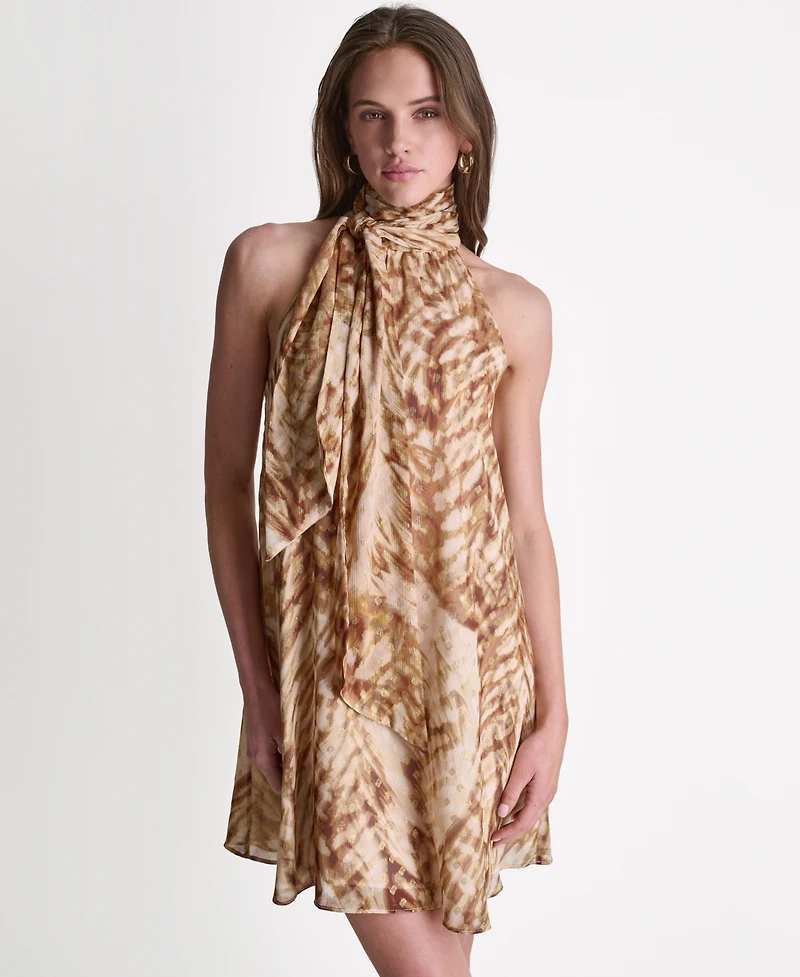 Bcbg Women's High Halter Neck Scarf Detail Dress
