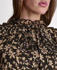 Bcbg Women's Printed Puff Short-Sleeve Mock Neck Dress