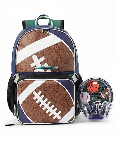 Extreme Nation Boys' Football Backpack, Lunch Bag and Headphone, 3-Piece Set