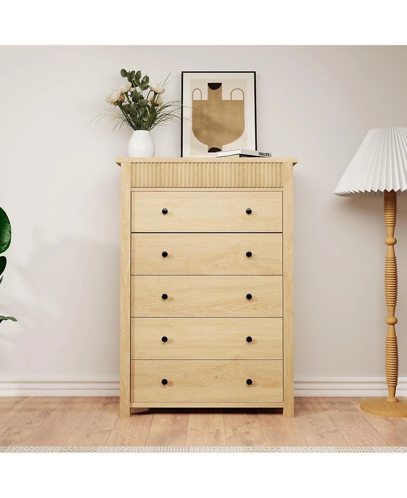 gaomon 5-Drawer Dresser for Bedroom, Wooden Chest of Drawers with Fluted Storage for Entryway and Hallway