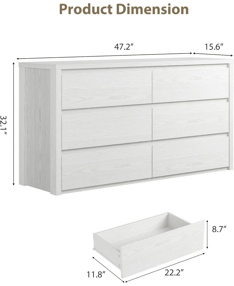 gaomon 6-Drawer Dresser for Bedroom, Wide Handle-Free Wooden Storage Cabinet for Entryway and Living Room