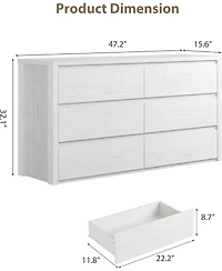 gaomon 6-Drawer Dresser for Bedroom, Wide Handle-Free Wooden Storage Cabinet for Entryway and Living Room