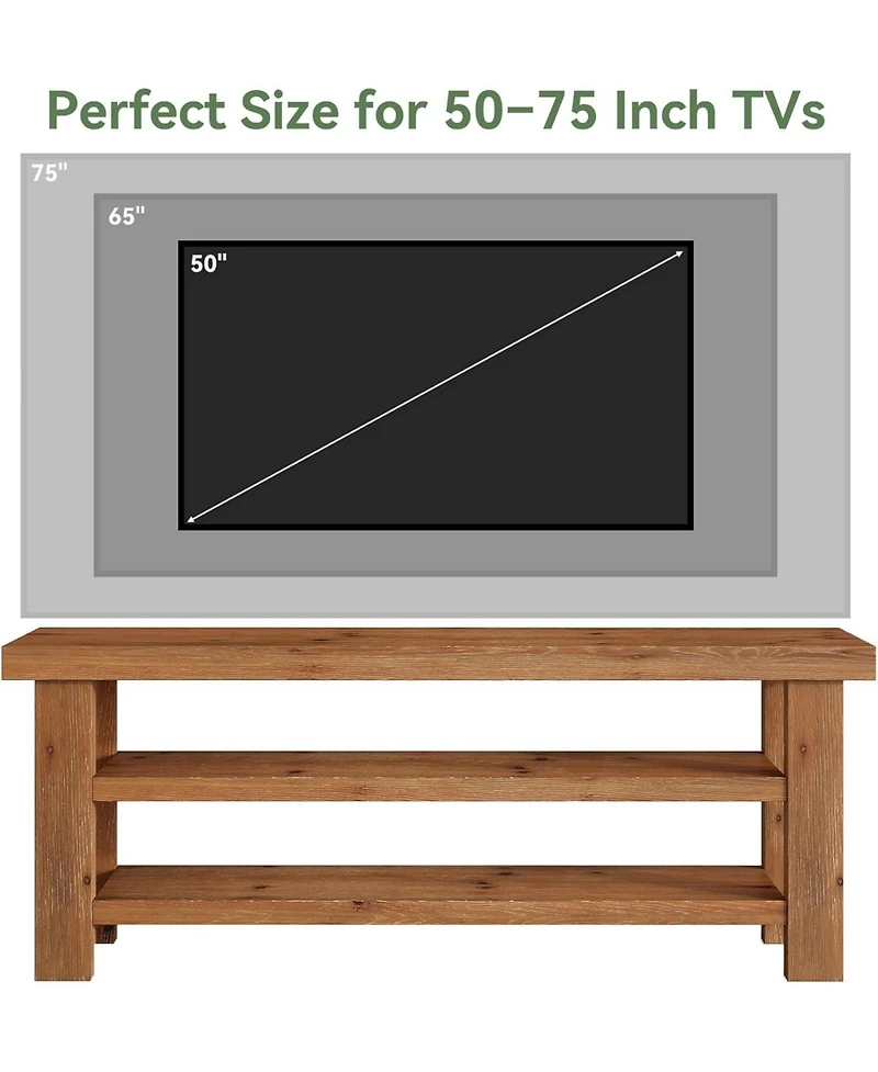 Tribesigns Solid Wood Tv Stand for 55/60/65/75 Inch TVs, 63" Farmhouse Media Console with 2-Tier Open Storage Shelves, Entertainment Center