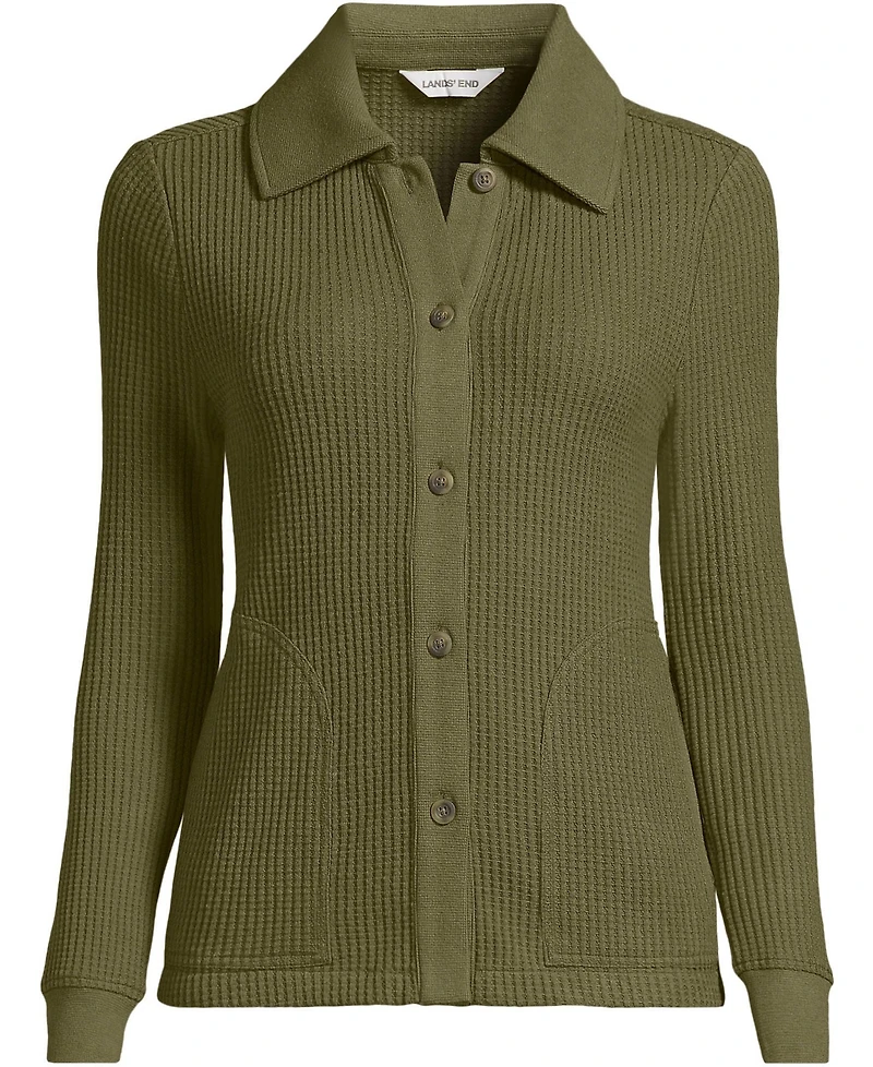 Lands' End Women's Petite Long Sleeve Waffle Collared Shacket