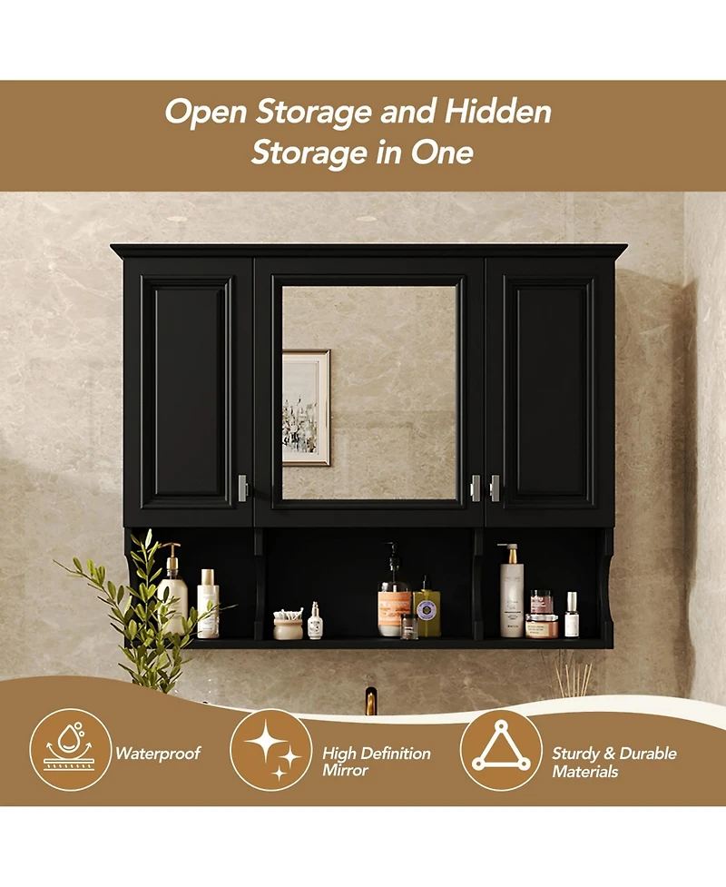 Phying Wall Mounted Bathroom Mirror Medicine Cabinet Modern with Open Shelves Home Organizer
