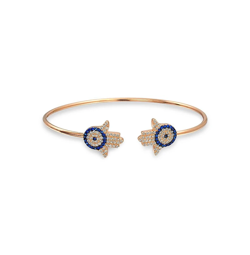 Bling Jewelry Hand Of God Hamsa Evil Eye Bangle Cuff Bracelet Cubic Zirconia Cz