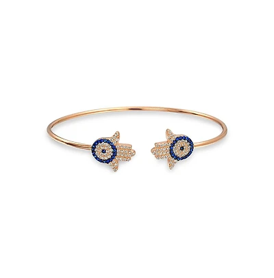 Bling Jewelry Hand Of God Hamsa Evil Eye Bangle Cuff Bracelet Cubic Zirconia Cz