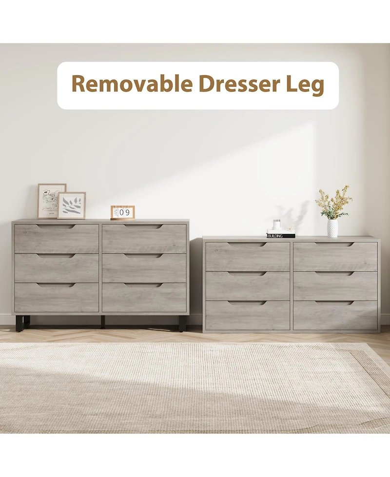 homfan 47.2" Wide 6-Drawer Dresser, Freestanding Vertical Wooden Storage Cabinet for Bedroom, Hallway and Entryway