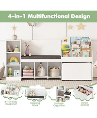 Gymax Wooden Kids Bookshelf with Reading Nook Padded Seat Open Cubes Adjustable Shelf
