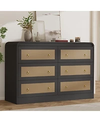 homfan 46''Wide Rattan Dresser,6 Drawer Dresser for Bedroom,Dressers and Chests of Drawers,Modern Chest Drawers Bedroom,Living Room,Hallway