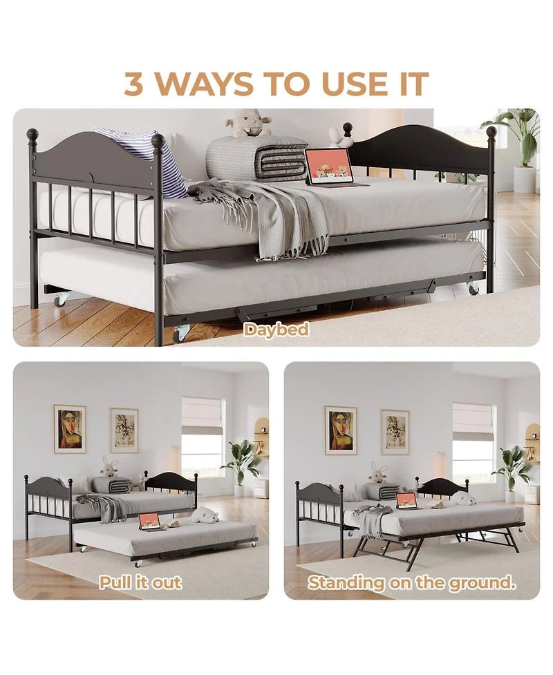 homfan Metal Daybed with Headboard
