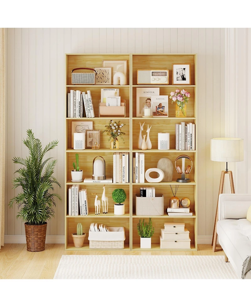 Gymax 2 pieces 6-Tier Bookshelf with Open Shelves Anti-Tipping Kits for Living Room Bedroom